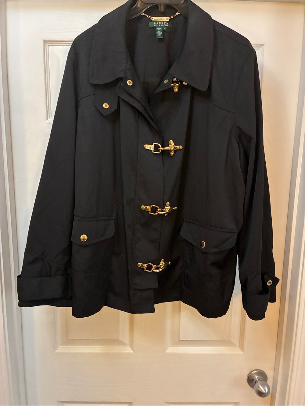 Lauren Ralph Lauren Black All Weather Trench Jacket with Gold Toggle Closures 3X